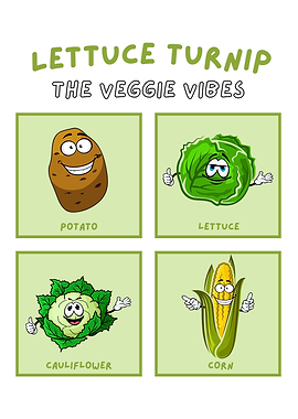 Cartoon Vegetables: Potato, Lettuce, Cauliflower, Corn
