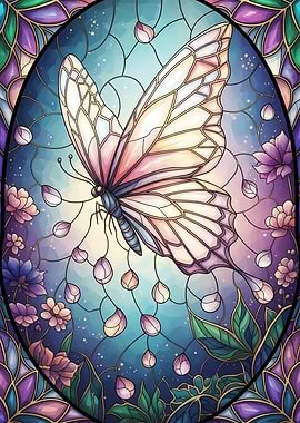 Stained Glass Butterfly Floral Design
