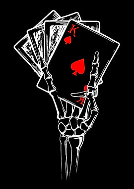 Skeleton Hand Holding Playing Cards