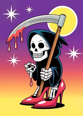 Cartoon Grim Reaper in Heels