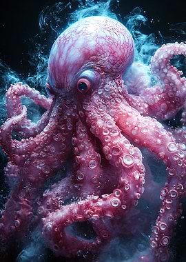 Pink Octopus in Blue Mist