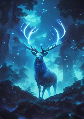 Dark Wood Collection: Glowing Deer in Enchanted Forest