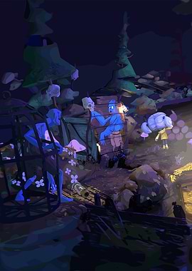 Stylized Forest Scene with Figures