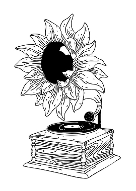 Sunflower Gramophone Black and White Art