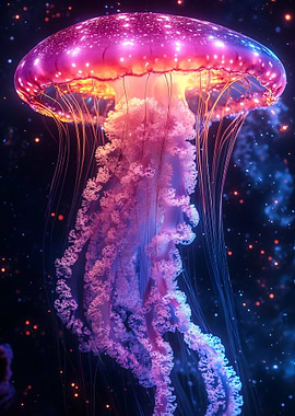 Glowing Jellyfish in Deep Space