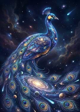Cosmic Peacock in Starry Night Sky