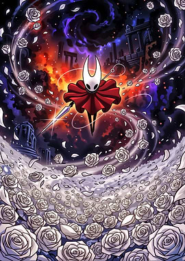 Hornet from Hollow Knight with Roses