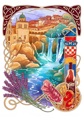 Croatian Landscape Art Nouveau Illustration