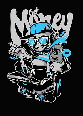 Cartoon Rat Skateboarder with Money Bag