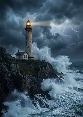 The Beacon of Resilience Lighthouse in a Lightning Storm