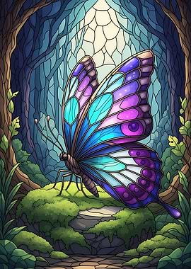 Colorful Butterfly in Forest Illustration