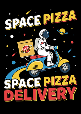 Space Pizza Delivery Cartoon Illustration