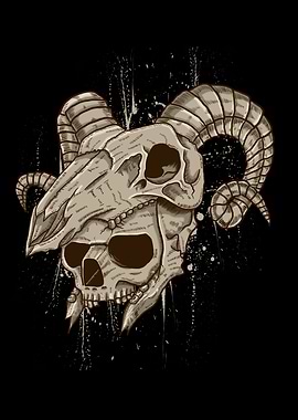 Ram Skull over Human Skull