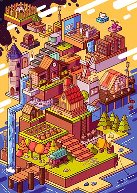 Isometric Fantasy Village Landscape