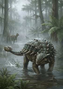 Ankylosaurus in a Prehistoric Swamp