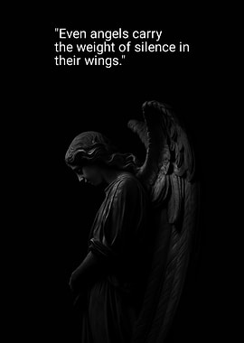 Angel statue with wings in darkness