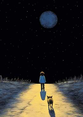 Night Walk with Cat and Moon