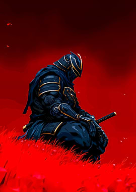 Cyberpunk Samurai in Red Field