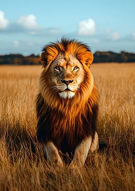 Majestic Lion Portrait in Golden Field