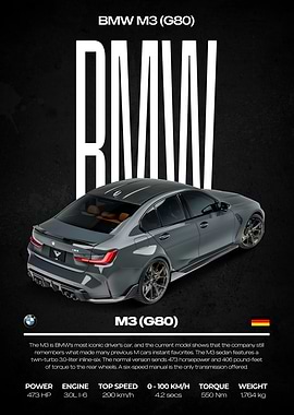 BMW M3 (G80) Car Poster