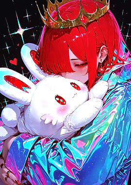 Anime princess Hugging Plush Bunny