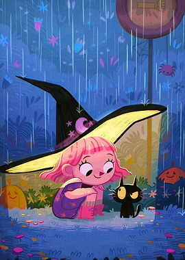 Rainy Day Witch and Black Cat