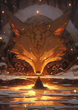 Giant Fox Spirit and Solitary Figure
