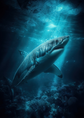 Great White Shark in Ocean Depths