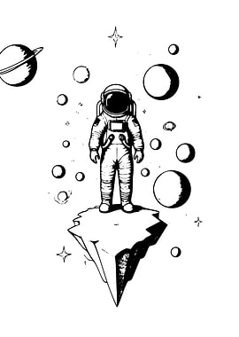 Astronaut on Floating Island in Space