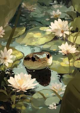 Snake in Lily Pond