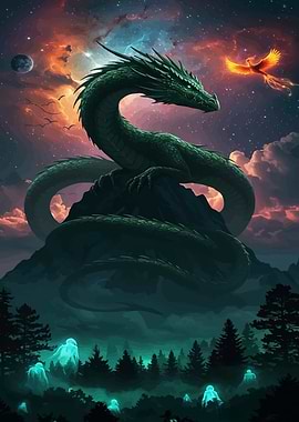 Dragon and Phoenix Fantasy Landscape