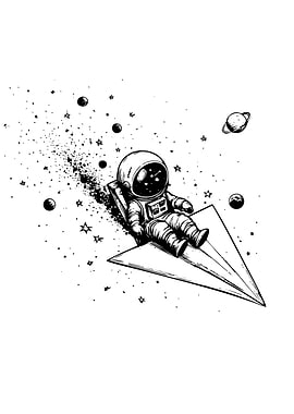 Astronaut on Paper Airplane in Space