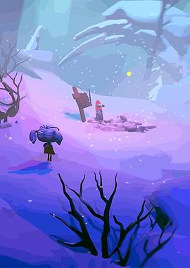 Stylized Winter Landscape with Figure