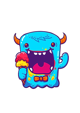 Cartoon Monster with Ice Cream