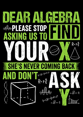 Funny Algebra Math Poster, Humor Quote Wall Art, Teacher Classroom Decor Print