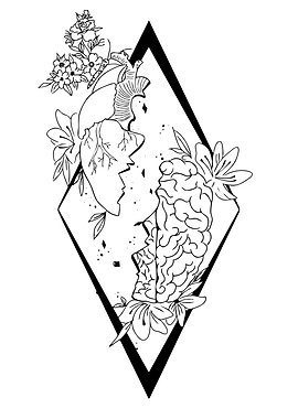 Heart and Brain Floral Line Art