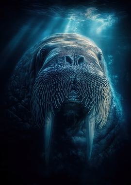 Walrus Portrait Underwater