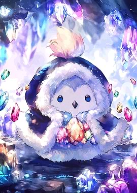 Cute Crystal Owl in Furry Cloak