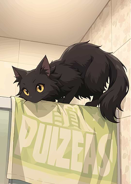 Black Cat on Towel