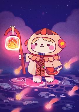 Cute Character with Lantern in Dreamscape