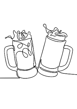 Beer Mugs Toasting Line Art