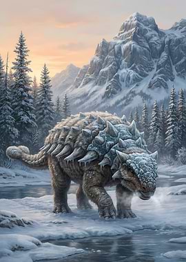 Ankylosaurus in Winter Landscape