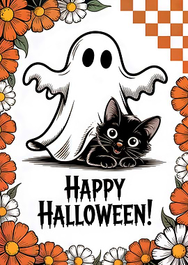 Happy Halloween Ghost and Cat
