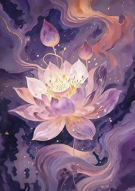 Watercolor Lotus Flower Painting