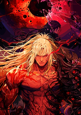 Anime Warrior with Fiery Background