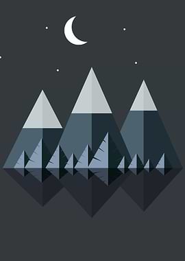 Minimalist Mountain Landscape at Night