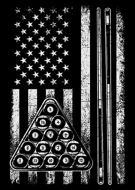 American Flag Billiards Poster, Patriotic Pool Wall Art, Vintage Cue Sports Print