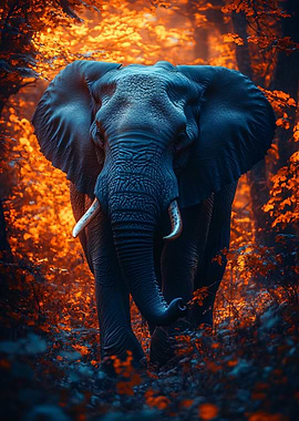 Elephant in Autumn Forest
