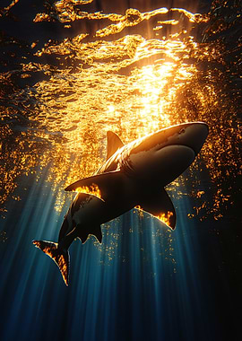 Great White Shark Underwater Sunlight
