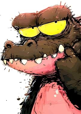 Cartoon Crocodile with Yellow Eyes